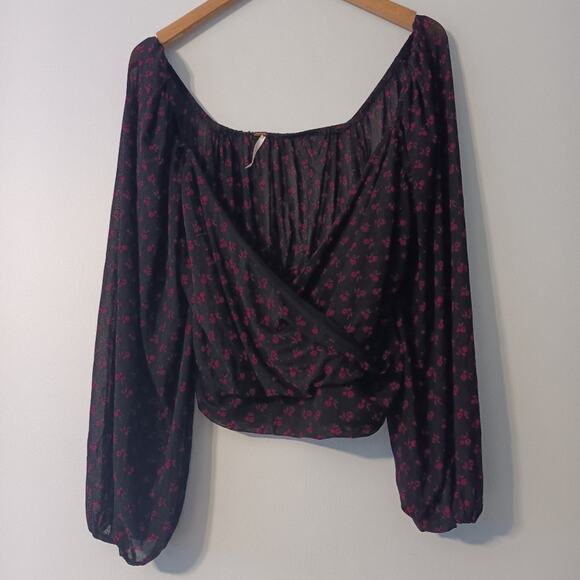 Free People Sweetie Pie Sheer Floral Mesh Top Black M - Picture 2 of 8